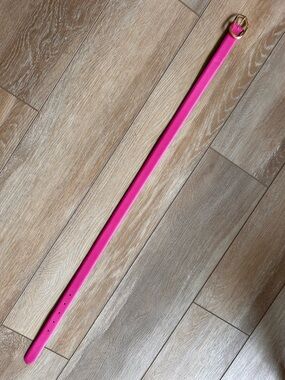 Bright Hot Pink Slim Leather Belt with Gold Buckle